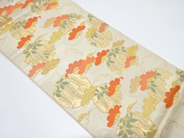 JAPANESE KIMONO / VINTAGE FUKURO OBI / SILK / WOVEN SNOWFLAKE